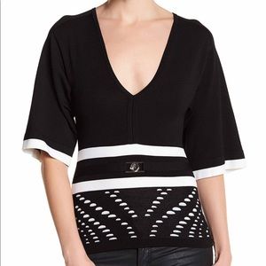 Versace V-Neck Knit Buckle Belt Flutter Sweater